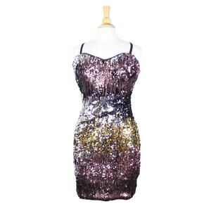Wow Couture dress party cocktail sequin gold bronze black mini stretch sz M